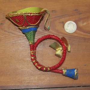 Mid century modern Christmas ornament French Horn