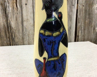 1950s Italian ceramic vase stylized woman