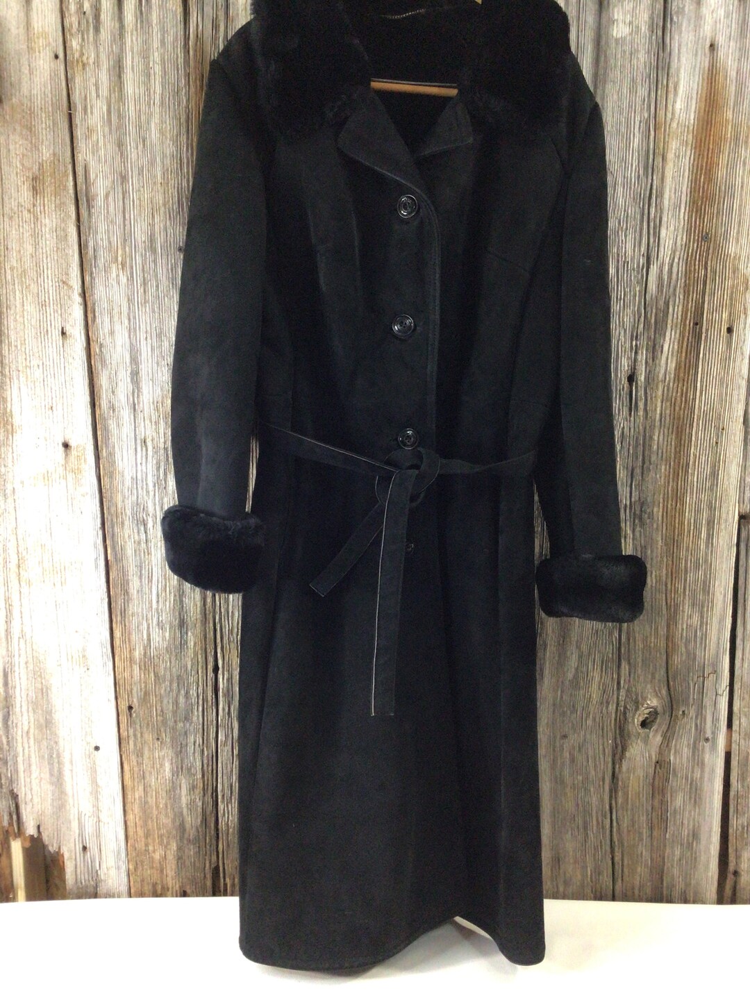 Retro Black Suede Fur Lined Long Coat Mantelhaus Kaiser Etsy