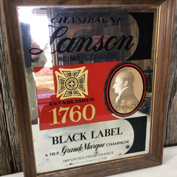 Vintage mirrored Lanson Black Label Champagne bar decoration