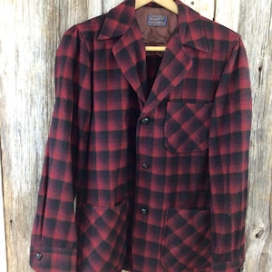 Vintage Pendleton red black plaid blazer 1960 Size M