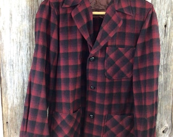 Vintage Pendleton rojo negro blazer a cuadros 1960 Tamaño M