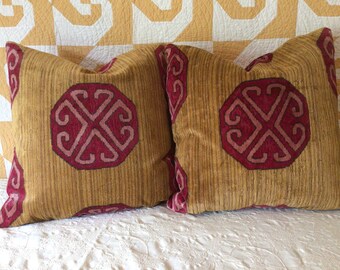 24 inch heavy quality Kilim fabric gold and red pillow