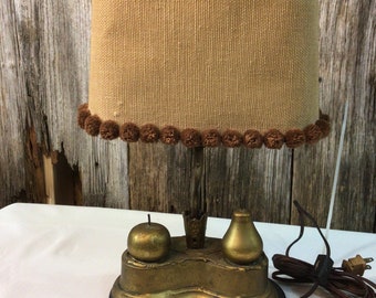 Charming vintage desk lamp with pear and apple