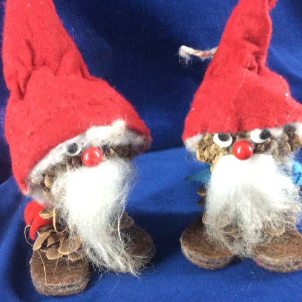 Pair of large vintage pine cone Christmas gnomes