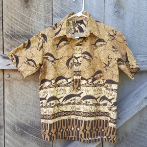 Vintage Hawaiian bark cloth pull over shirt Hawaiian Holiday
