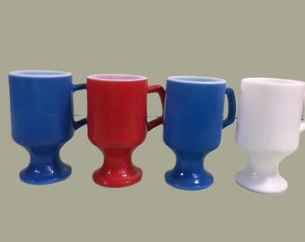 4 vintage pedestal mugs red white and blue