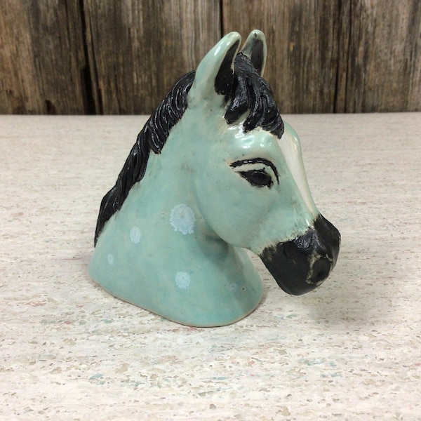 Charming primitive ceramic blue horse or donkey head