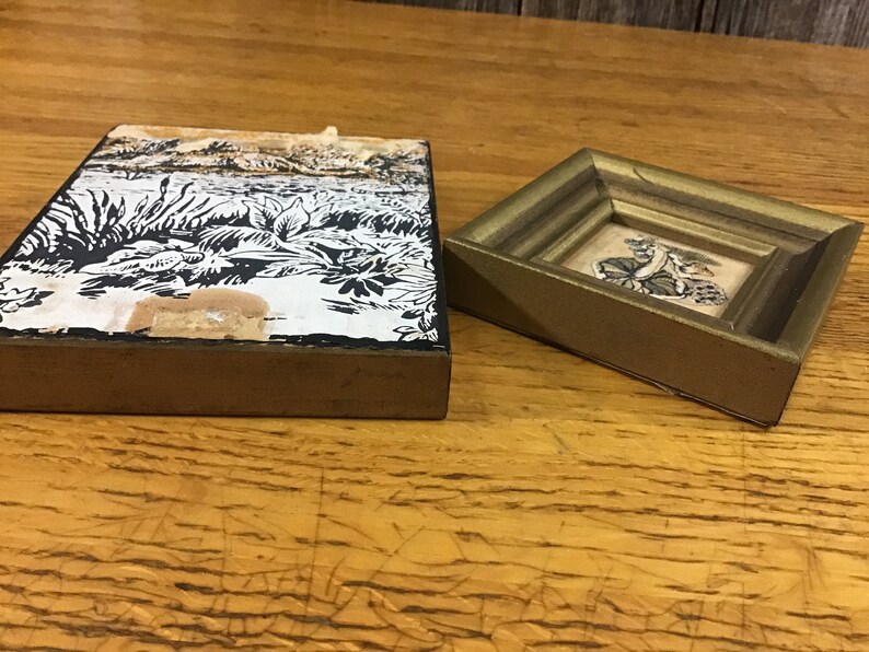 2 vintage miniature mushroom paintings