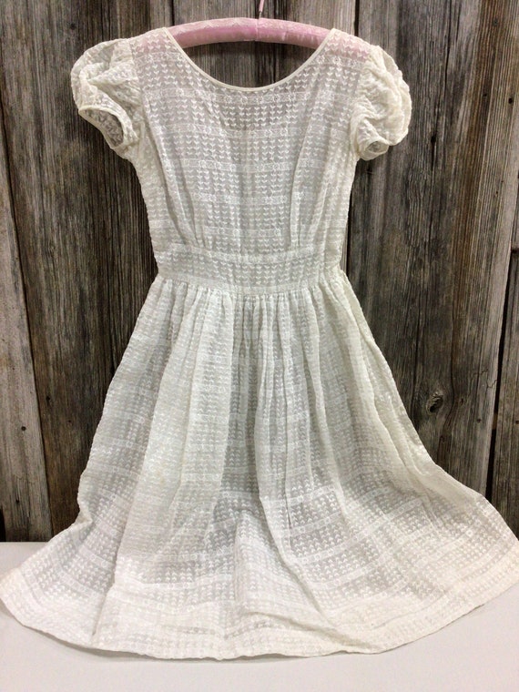 Vintage off white embroidered organza 60s dress
