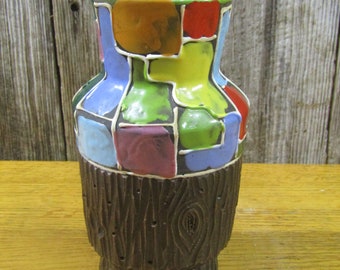 Mid century Bitossi for Raymor color block faux wood vase