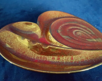 Mid century orange and gold heart shaped ashtray