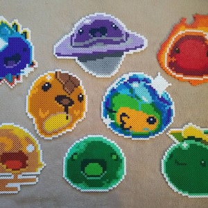 Crystal, Dervish, Fire, Honey, Mosaic, Quantum, Rad, and Tangle Slimes // Slime Rancher // Perler Bead Art