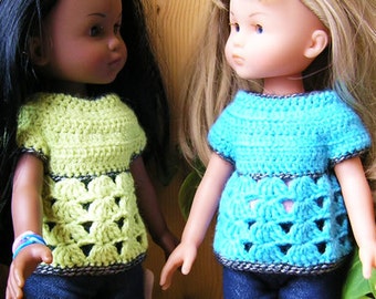 PDF crochet pattern for 13" doll clothes - Roselette Chéries top - fits Les Cheries and H4H dolls + one bonus free pattern