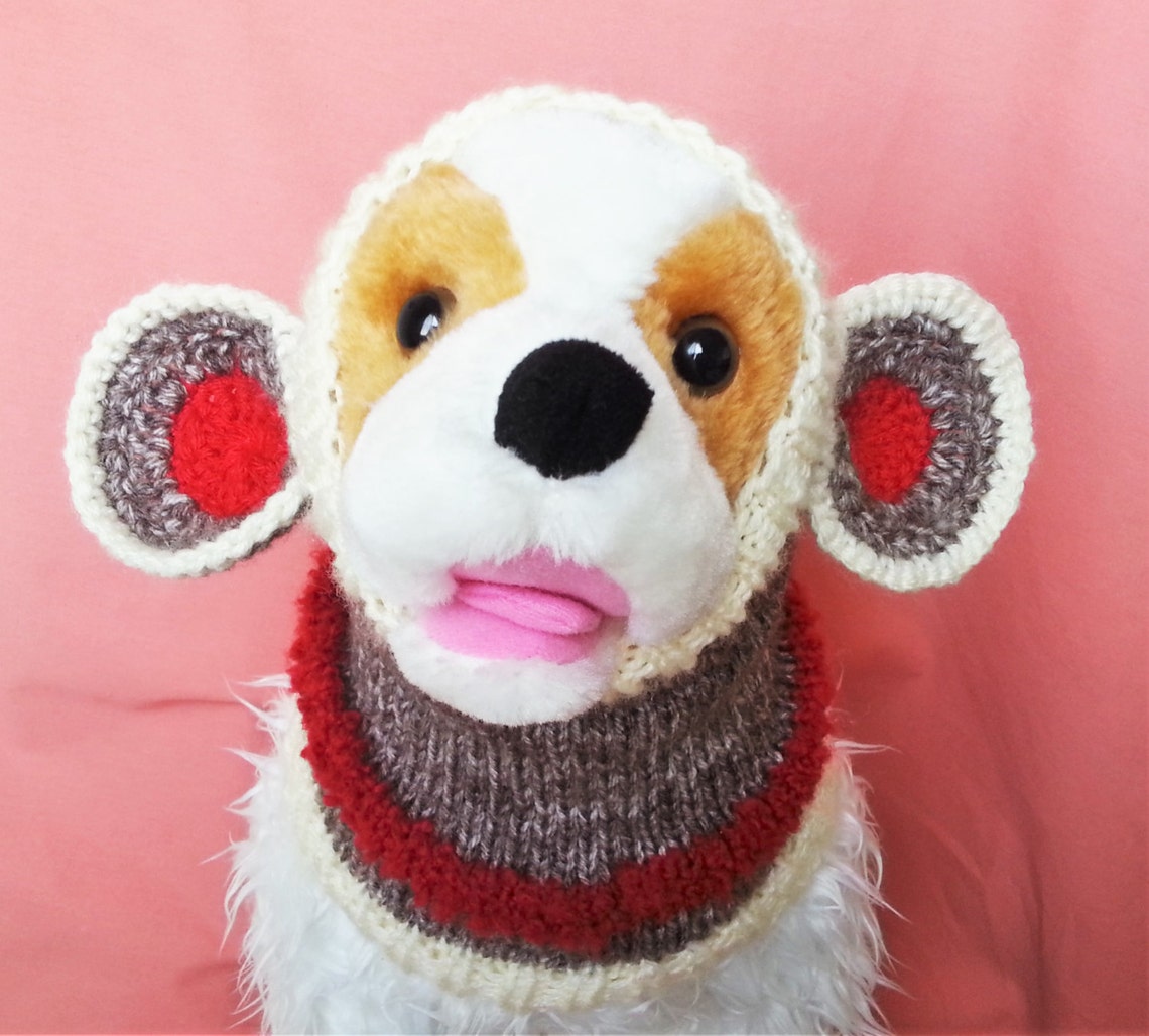 Sock Monkey Dog Snood Hand Knit Long Ear Covering Cold Weather Etsy