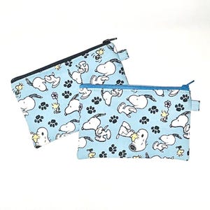 Snoopy & Woodstock Blue Pouch - Zipper Pouch, Bag in Bag, Make Up Bag, Card Case, Small Bag, Coin Purse, Gift, Organizer, Toiletry Bag, Gift