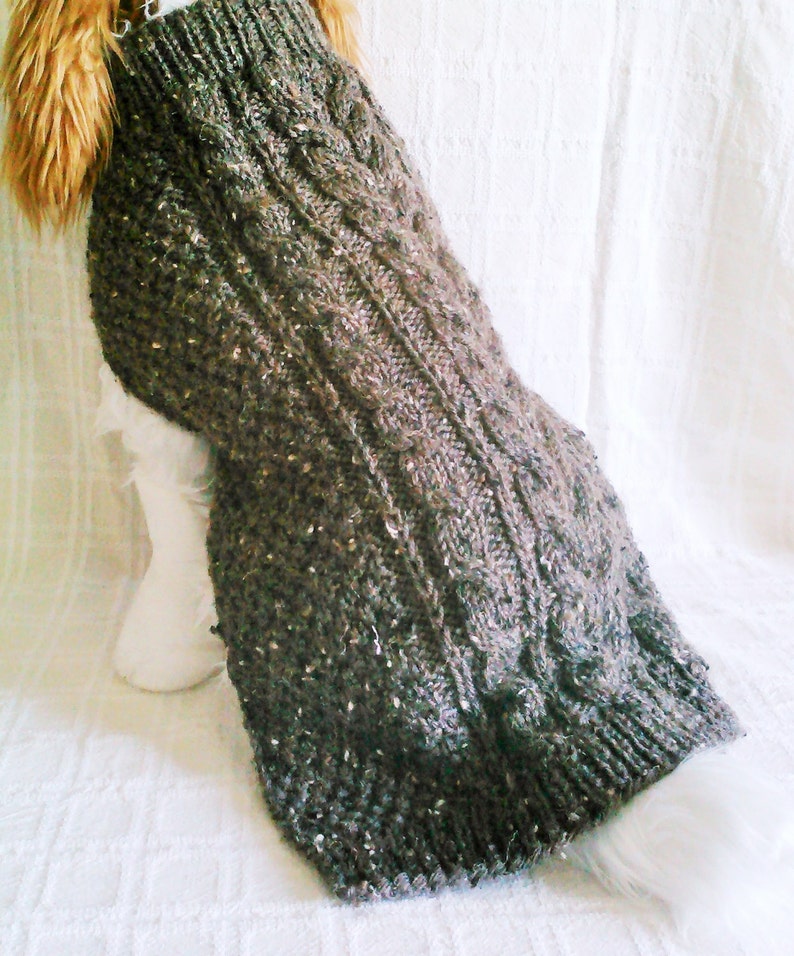 Brown Tweed Cable Dog Sweater Handknit Dog Clothing Medium Ready to Ship