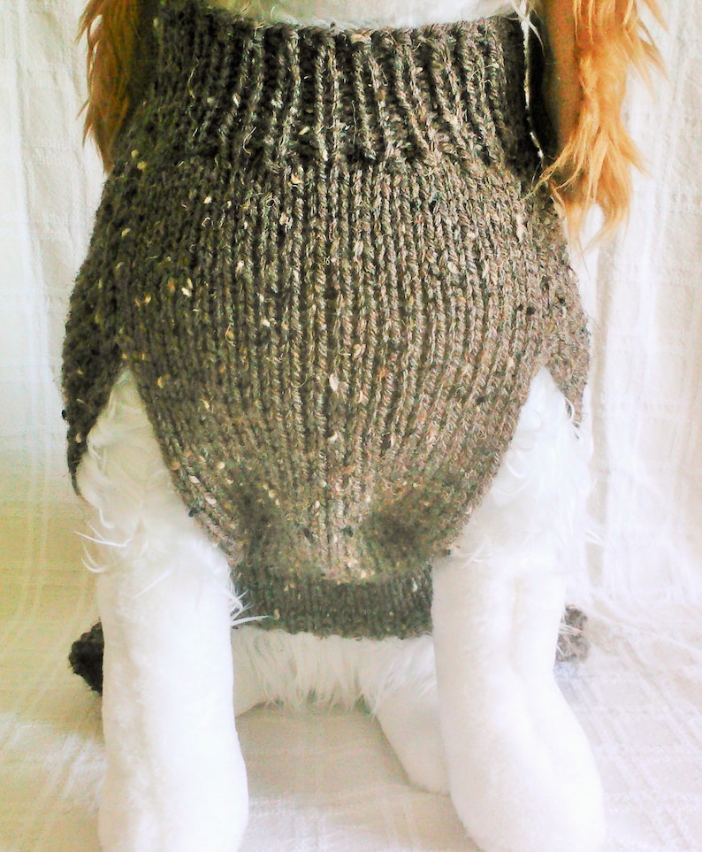 Brown Tweed Cable Dog Sweater Handknit Dog Clothing Medium Ready to Ship