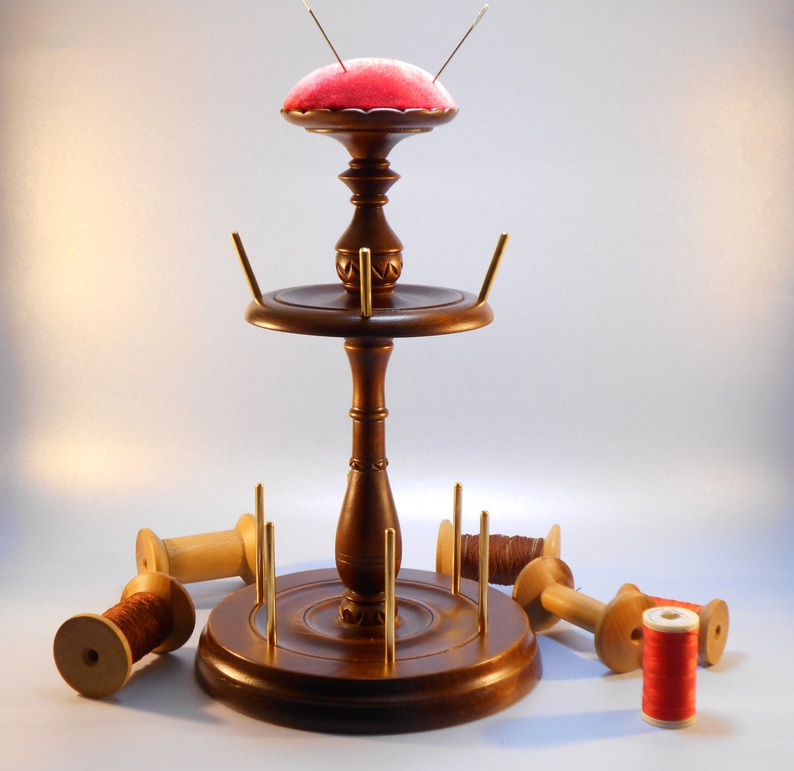 Sewing reel Holder/stand Wıth Pincushion 4 Piece Wooden Etsy