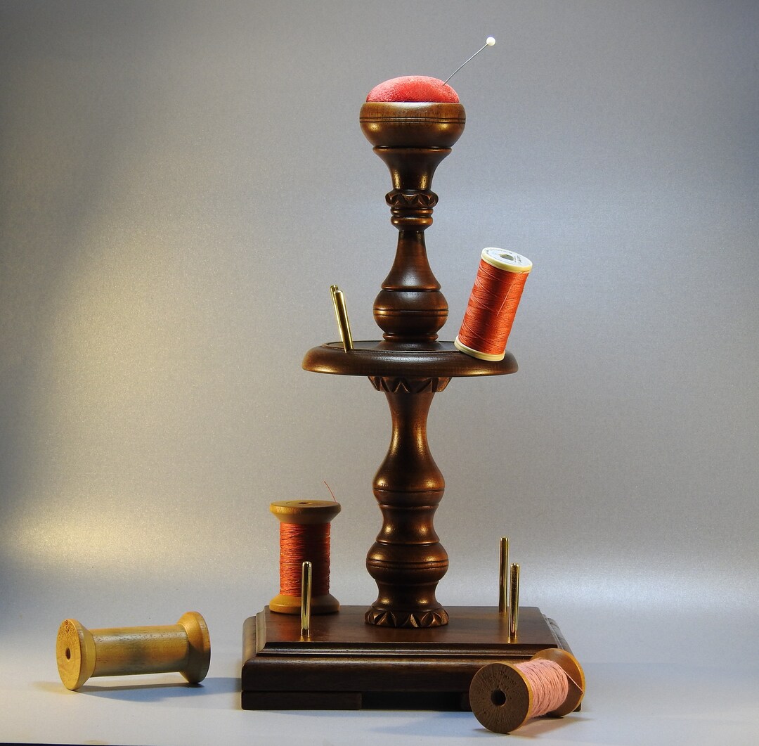 Sewing ,reel Holder/stand Wıth Pincushion ,2 Piece Wooden Reel, Used Walnut Wood Etsy