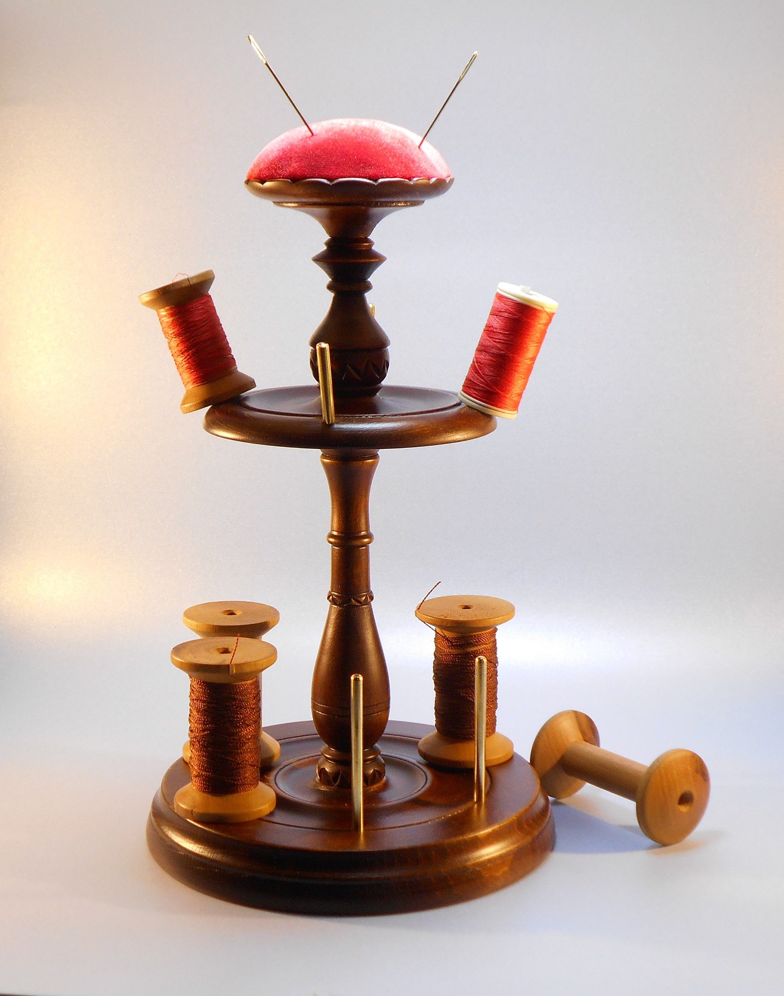 Sewing reel Holder/stand Wıth Pincushion 4 Piece Wooden Etsy