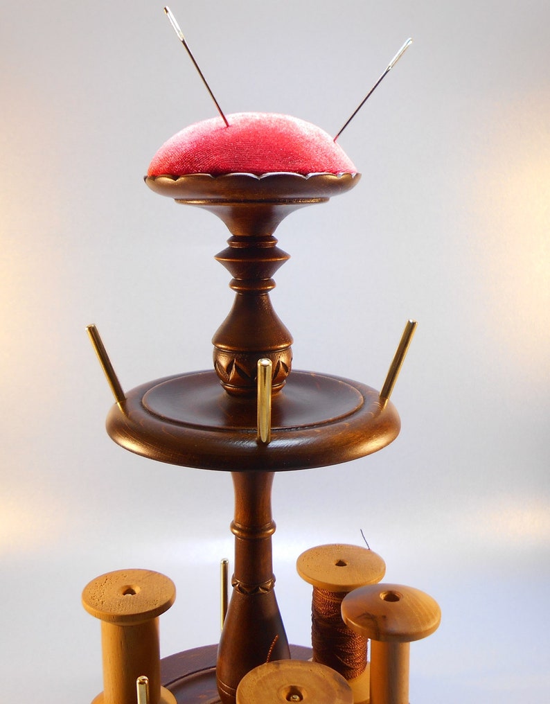 Sewing reel holder/Stand Wıth Pincushion 4 piece wooden Etsy