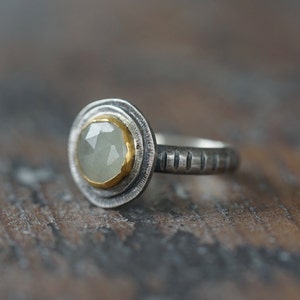 Green sapphire and 24K gold ring, size 4.75, partner ring, sterling silver ring, natural, organic design, engagement, alternative wedding
