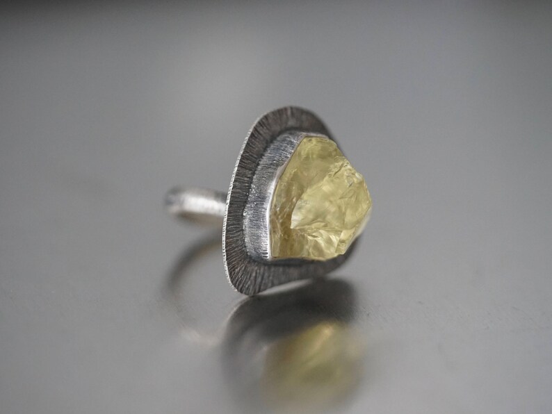 handmade ring raw crystal ring Lemon quartz statement ring size 6 organic jewellery solitaire ring unique ring sterling silver,