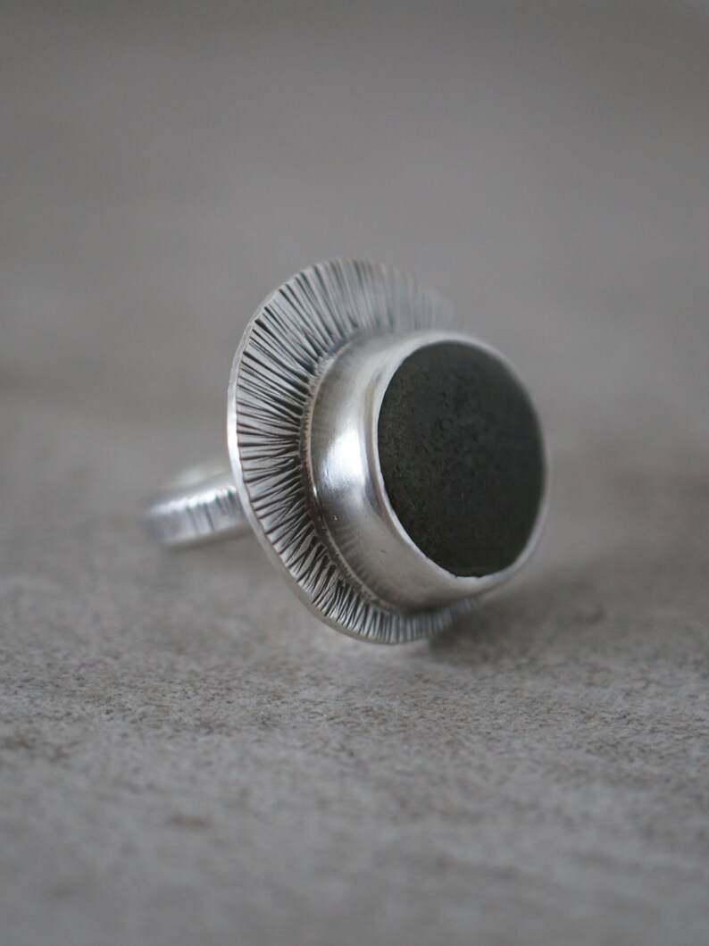 asymmeterical sterling silver ring size 5.25 modern minimalist ring contemporary design Grey beach pebble statement ring elegant ring