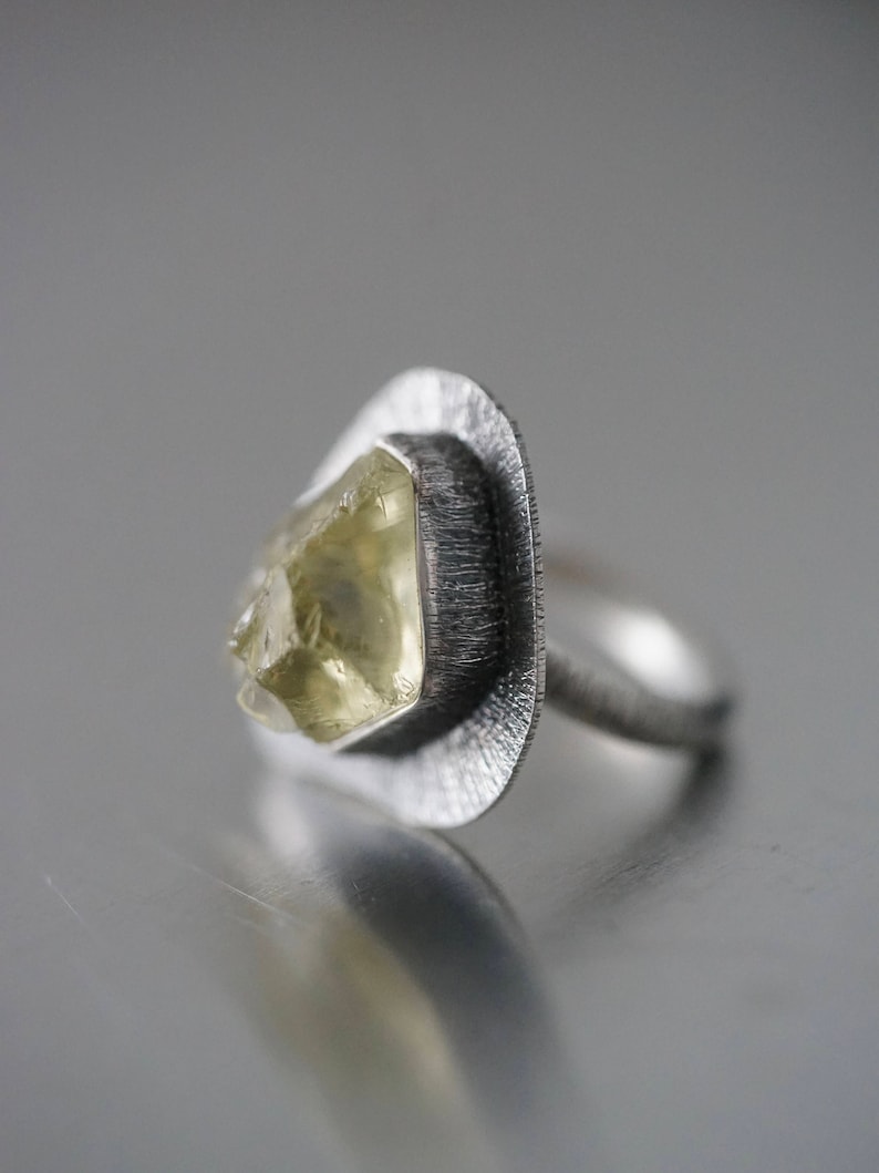 handmade ring raw crystal ring Lemon quartz statement ring size 6 organic jewellery solitaire ring unique ring sterling silver,