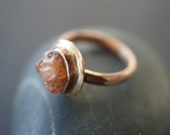 Bronze and rough zircon ring, bronze ring, bronze gemstone ring, engagement ring, alternative wedding ring, raw gemstone, size 6.25 ring,