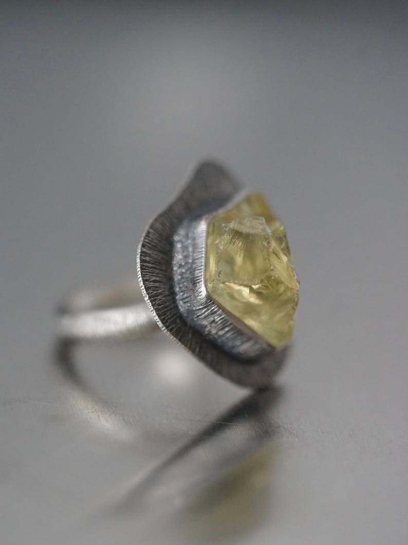 handmade ring raw crystal ring Lemon quartz statement ring size 6 organic jewellery solitaire ring unique ring sterling silver,