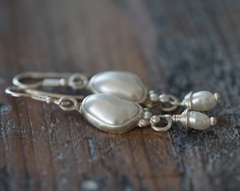 Sterling Silver Freshwater Pearl Dangle Earrings: Vintage Bridal Jewelry