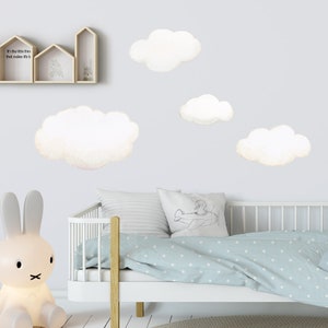 Repositionable Fabric Wall Decal, CLOUDS, Nursery wall decal, Watercolor clouds, Clouds wall decal, Nursery sticker, Clouds wall stickers.
