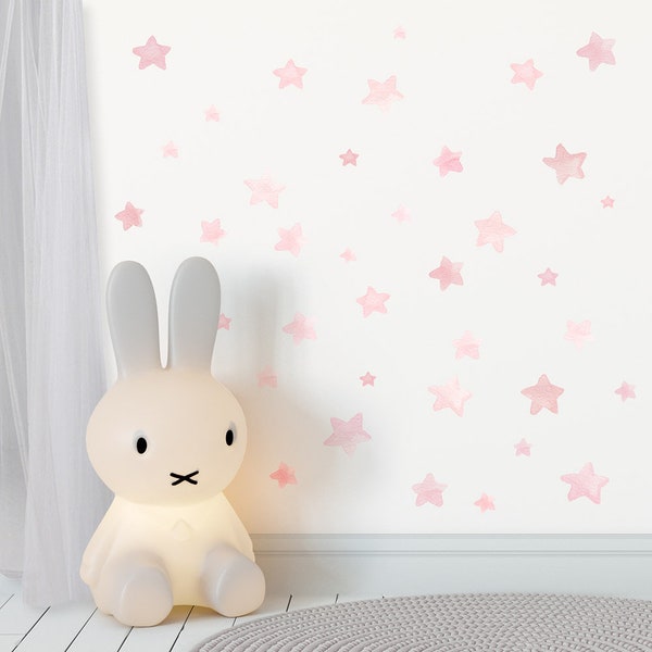 Repositionable Fabric Wall Decal, PINK STARS, Nursery wall decal, Watercolor decal, Stars wall decal, nursery sticker, Pink stars stickers.