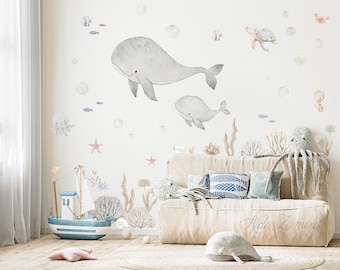 Fabric Wall Decal, FRIENDS of the SEA, Nursery wall decal, Whale wall decal, Marine nursery decal, Sea wall decal, Under the sea wall decal