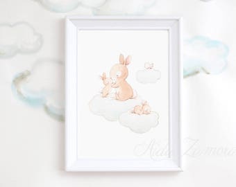 Cuadro infantil "FAMILIA de CONEJITOS" Lámina para bebés, Lámina de  conejitos, Cuadro de conejos, Conejos acuarela, Aida Zamora.