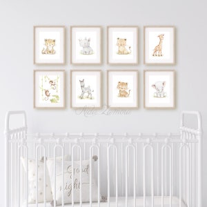 SET of eight Watercolor Safari Nursery Art, Safari Animals Prints, Baby Jungle Nursery Decor, Zoo Animal Nursery Decor. Jungle Animals Art