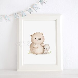 Nursery print &quot;WOMBAT&quot; Nursery Wall art, Wombat art, Watercolor australian animals, Mom and Baby Wombat art, Wombat nursery prints, Wombat.