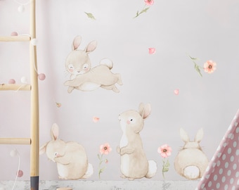Lapins en vinyle en tissu pour enfants avec coquelicots roses, Vinyle pour filles, Vinyle de lapins, Vinyle fleuri, Vinyle pour enfants, Aida Zamora