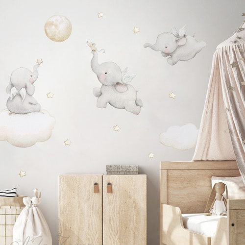 Watercolor Nursery Elephant Decal Nursery Decals Wall Decor Etsy