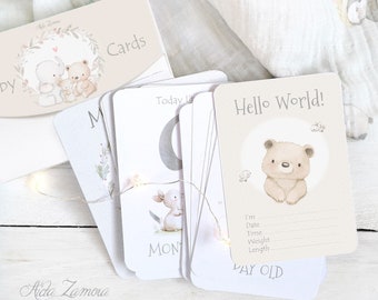 BABY MILESTONE CARDS, Baby Shower Gift, New Baby Gift, Baby Progress Cards, Animals Milestone Cards, Neutral Baby Cards, Unisex Baby cards.
