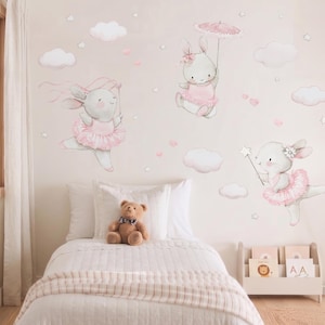 HIGH QUALITY Wall Decal "BALLERINAS" Nursery wall decal, Ballet wall decal, Bunny wall decal, ballerinas decal, Aida Zamora.