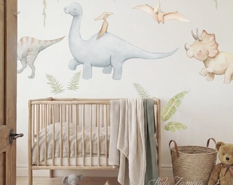 HIGH QUALITY Fabric Wall Decal, DINOSAURS, Nursery wall decal, Watercolor decal, Nursery sticker, Dinosaurs wall decal, Dino wall decal.