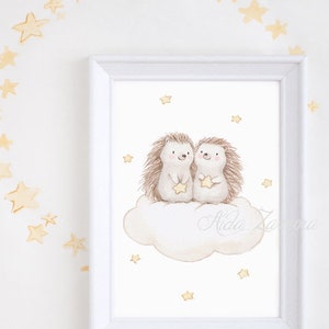 Nursery Art &quot;HEDGEHOGS BROTHERS&quot; Archival Print, Children&#39;s wall art, Kid&#39;s hedgehog Art, Nursery Print, Woodland animals art, Aida Zamora.