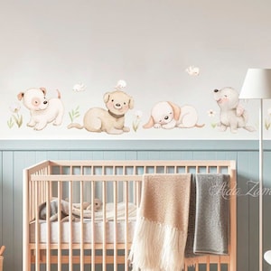HIGH QUALITY Fabric Wall Decal &quot;PUPPIES&quot; Nursery wall decal, Watercolor decals, Dogs wall decal, Puppies wall stickers, Puppies nursery art