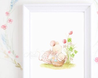 Nursery Art "Good Night BABY" Mouse nursery art, Chidren's art, Mouse print, Woodland nursery art, Girl wall art, Girl wall decor, Mouse art