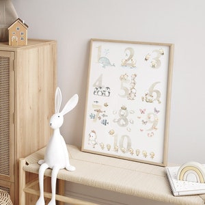 Lenzuolo per bambini "NUMERI" Lenzuolo per bambini, Immagini numeri, Foglio Numeri animali, Numeri con animali, Montessori, Aida Zamora