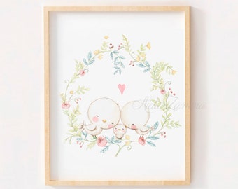 Family art "BIDS FAMILY" Archival Print, Nursery wall art, Family art print, Sweet nursery art, Watercolor nursery, Aida Zamora.