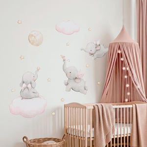 Fabric Wall Decal, FLYING ELEPHANTS, Nursery wall decal, Watercolor decals, Elephant wall decal, nursery sticker, baby elephant wall decal.